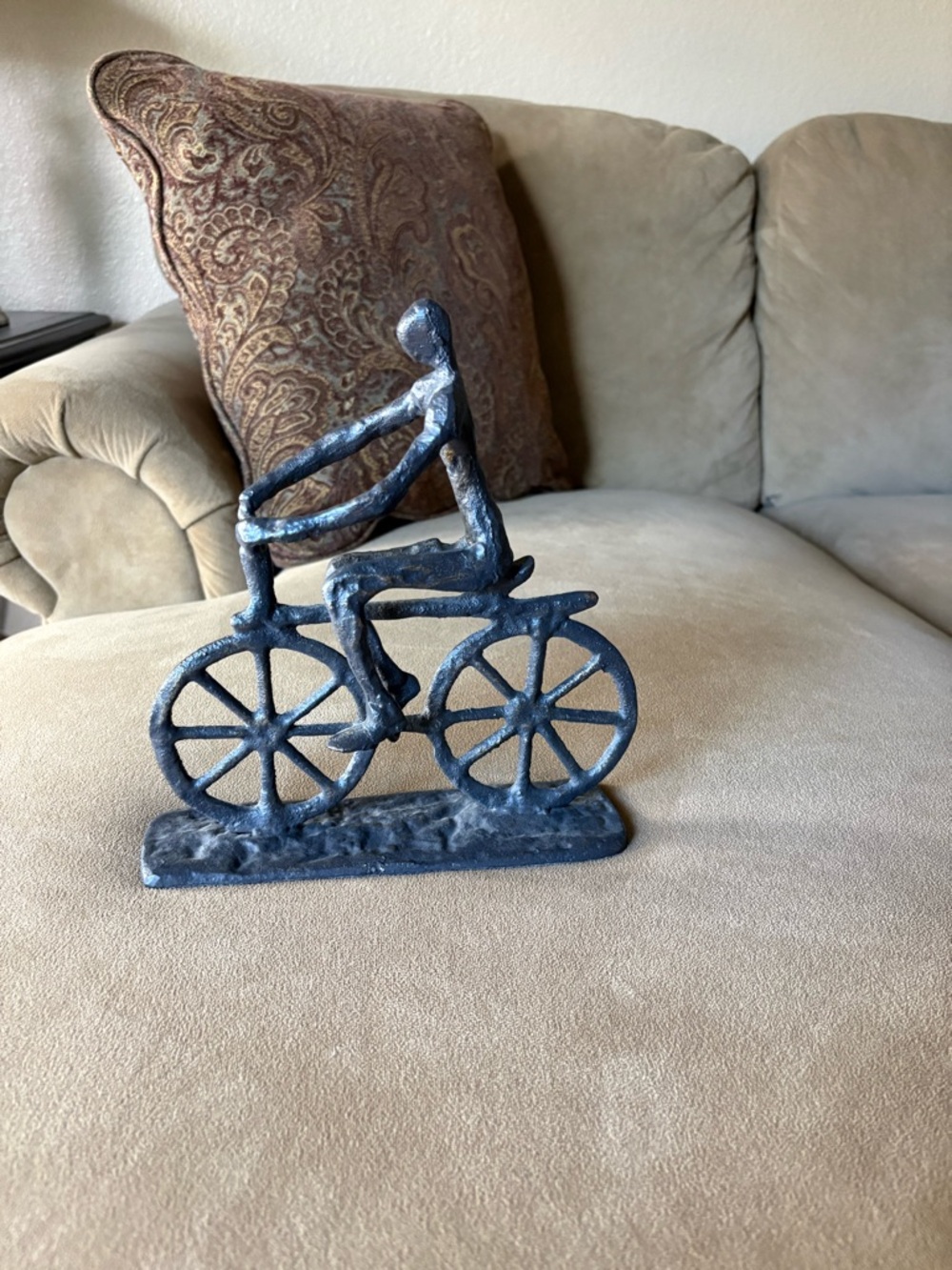 Abstract Cyclist Sculpture in Blue-Gray Finish - Decorative Home Art